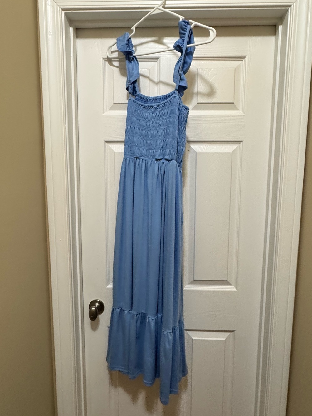 Girls' Blue Ruffle Strap Maxi Dress